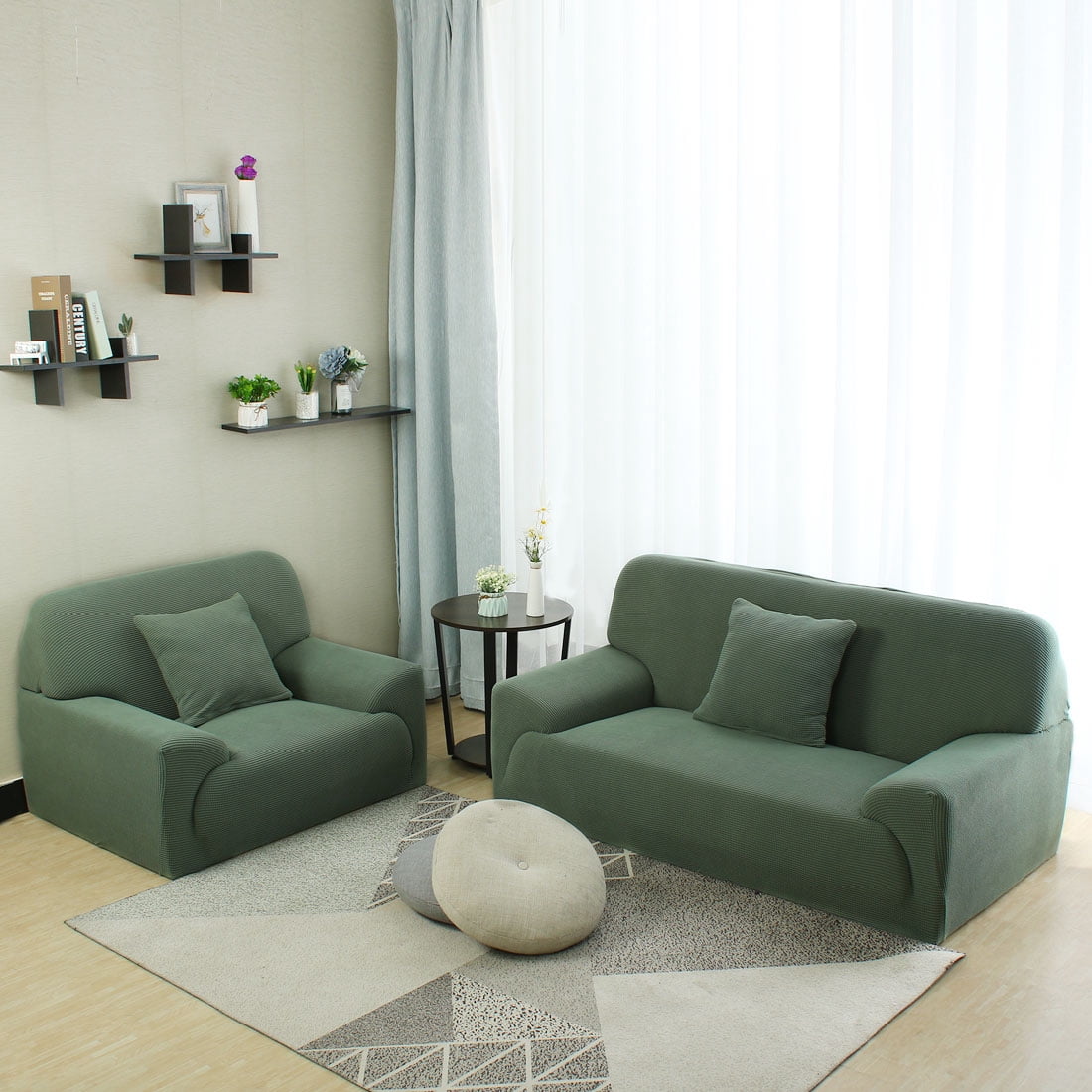 Unique Bargains 1-Piece Jacquard Solid Stretch Loveseat Slipcover, Green