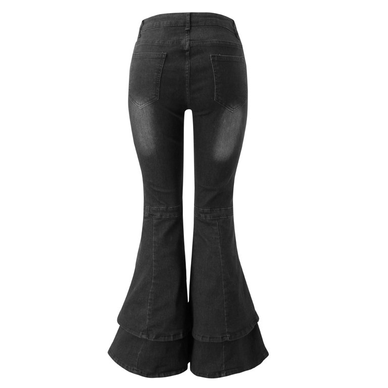 JDEFEG Jean Pants for Women Plus Women's Fashion Classic Retro Bell Bottom  Pants High Waist Stretch Fit Long Denim Bell Bottom Jeans Jean Vest Women  Black Size M 