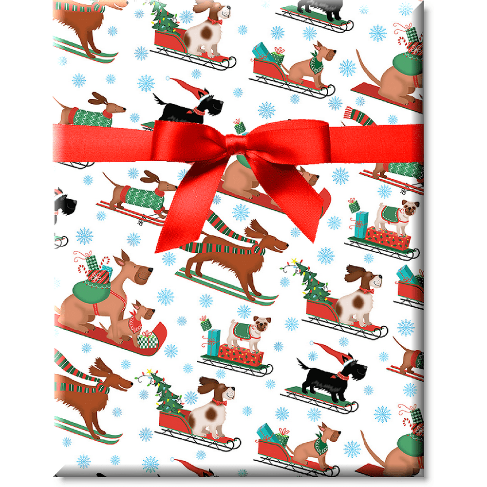 Dog Wrapping Paper
 Merry Dogs on Sleigh Christmas Holiday Gift Wrap Wrapping Paper 16ft