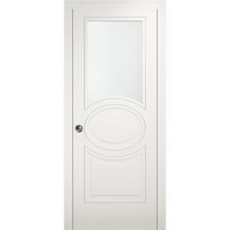 Sliding Pocket Door 32 x 84 inches with Opaque Glass / Mela 7012 Matte White / Kit Rail Hardware / MDF Interior Bedroom Modern Doors