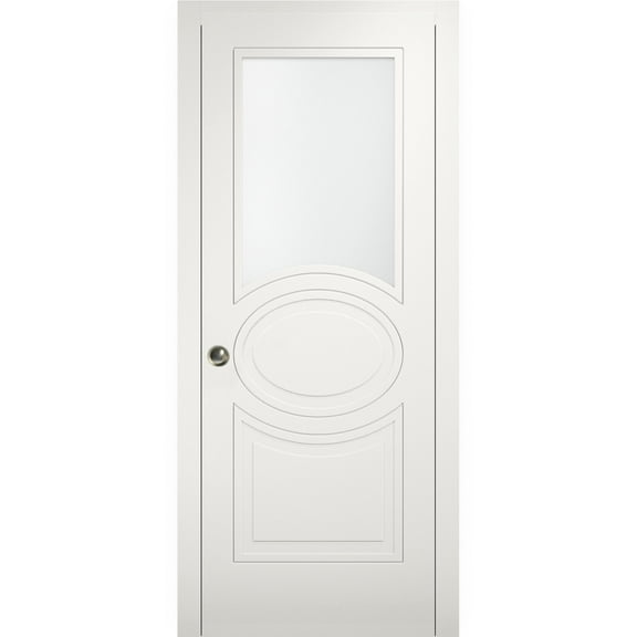 Sliding Pocket Door 32 x 84 inches with Opaque Glass / Mela 7012 Matte White / Kit Rail Hardware / MDF Interior Bedroom Modern Doors