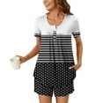 thumbnail image 4 of hxobax Women Fashion Pajamas Sets Shorts 2 Piece Short Sleeve Lounge Sets Sleepwear Colorblock Striped Polka Dot Round Neck Button-up Shirt Tops and Short Pants Pjs Set Loungewear,#01_Black,X-Large, 4 of 7