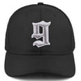 thumbnail image 2 of Daxton Premium Mid Profile Hat Semi Curved Visor Black Cap White Silver Gothic Embroidered, Number 9, 2 of 4
