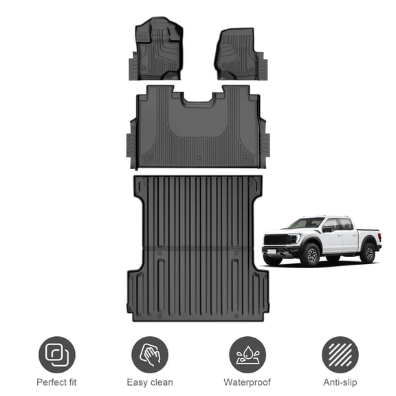 Floor Mats & 5.5FT Truck Bed Mat Fit for Ford F150 Super Crew Cab 2015-2026 All Weather TPE Waterproof Full Set Car Accessories