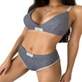 thumbnail image 4 of Women Two Pieces Bikini Set  Spaghetti Strap V Neck Patchwork Embroidery Bra with Underpants, 4 of 6