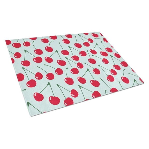 Cherries on Blue Glass Cutting Board, Large