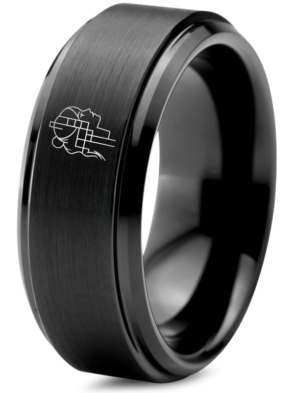 Gamer Black Jewelry Minimalist Tungsten Retirement Dome Ring Wedding Present Mom Men Gay