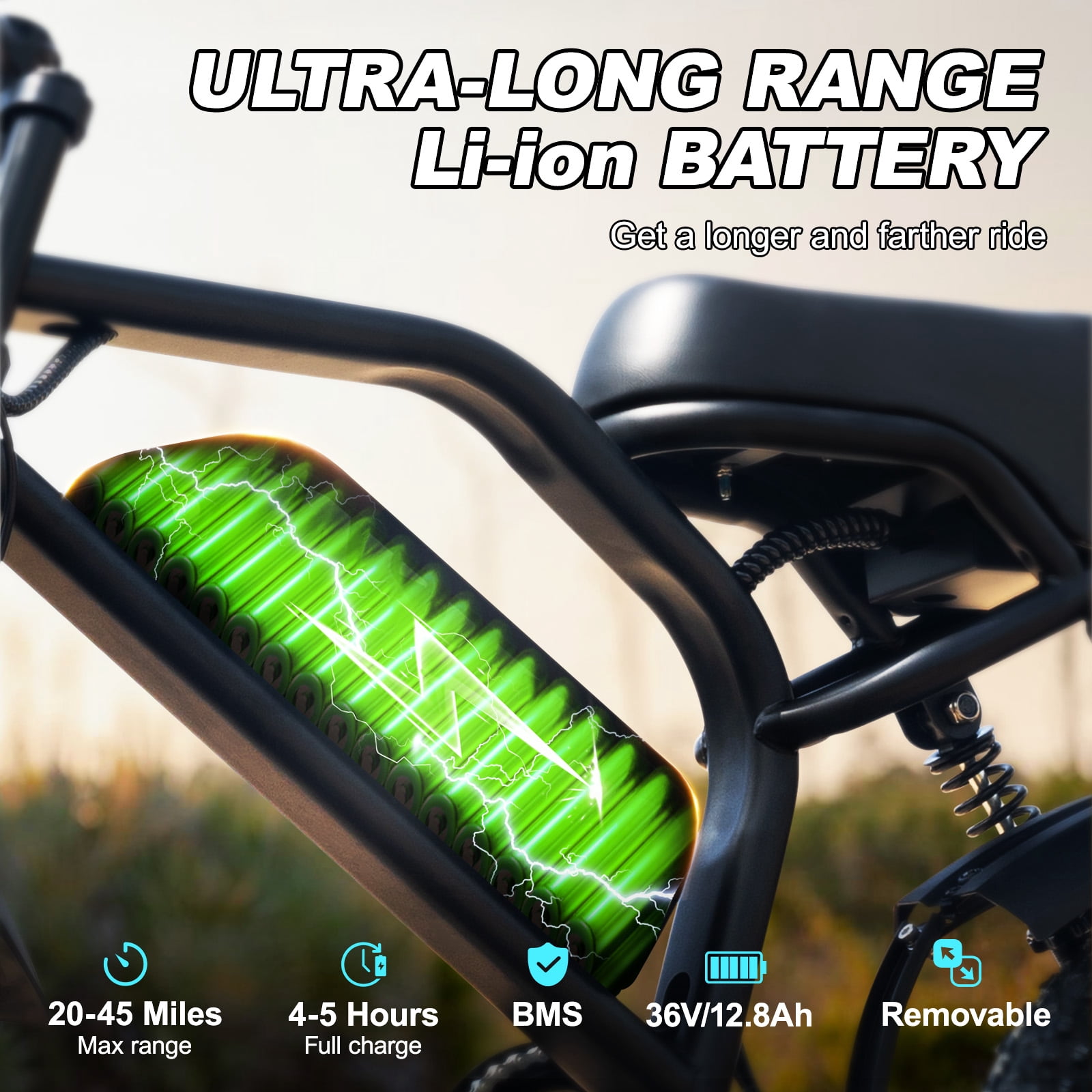 VDL Mountain Electric Bike , 16" Fat Tire Ebike, Wider Seat 800W Peak Motor, Removable Battery, Front Fork Suspension