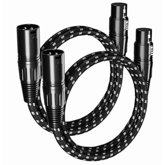 GLANICS XLR Cables 3ft 2 pack, XLR Microphone Cable Balanced Shielded Nylon Braided Cord 3 Pin 3 feet Male to Female for Microphones Recording, Mixer, Amplifier,Speaker Systems