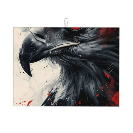 

Qekee Red Black Ink Style Bald Eagle Print Dish Drying Mat Dishes Drainer Mat for Kitchen Counter Microfiber Absorbent Dish Draining Reusable Washable Draining Racks Extra Large 18 x24