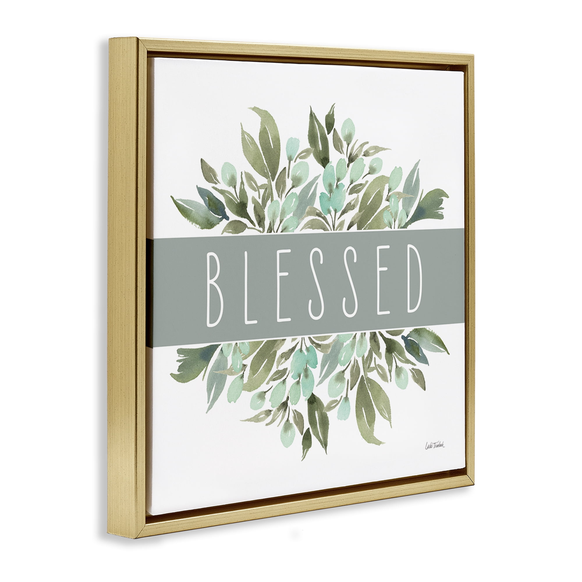 Stupell Industries Blessed Cottage Florals Plants & Flowers Painting Gold Floater Framed Canvas Art Print Wall Art, 25 x 25