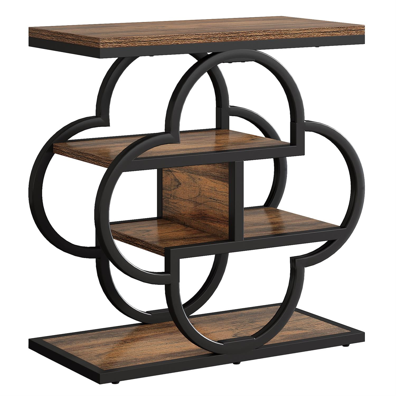 Demi Bonn 25" Modern Geometric Side Table, Multi-Level Storage End Table for Living Room, Stylish End Table with Frame Design, Brown