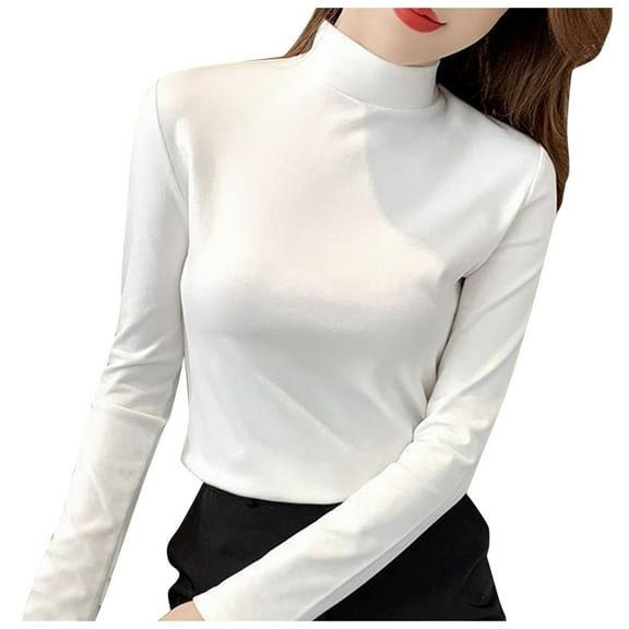 Arlun,Women's Turtleneck Neck Tshirts Oversized Long Sleeve Slim Fitted T Shirts Casual Soft Comfortable Lightweight Solid Color Basic Tops for Fall Winter 2025 White XL