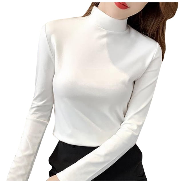 UJNDER Chandail à Col Semi-Roulé Thermique Ajusté à Manches Longues pour Femmes Extensible Doux Confortable Couche de Base pour Tenue Décontractée Blanc m