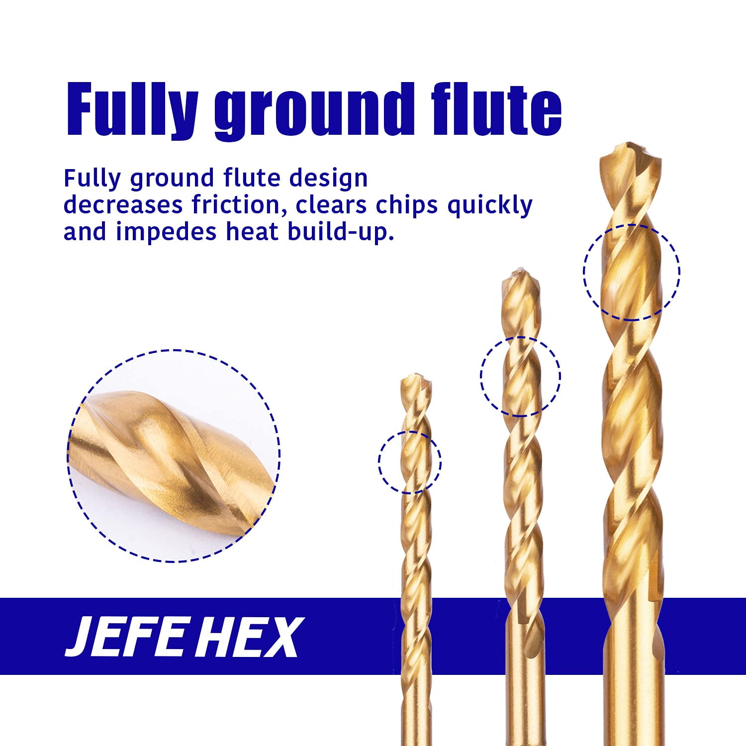 JEFE HEX 1/4" HSS Twist Titanium Drill Bits, Hex Shank for Quick Change (Pack of 6)