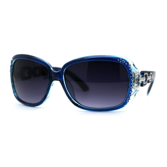 Womens Luxury Rhinestone Jewel Trim Metal Chain Arm Sunglasses Blue Smoke
