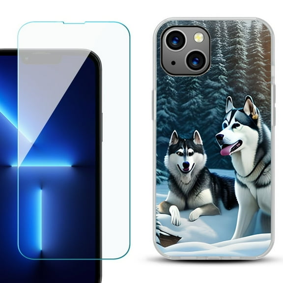 Slim-Fit TPU Phone Case for iPhone 14 Plus, with Tempered Glass Screen Protector, by OneToughShield ® - Husky Snow
