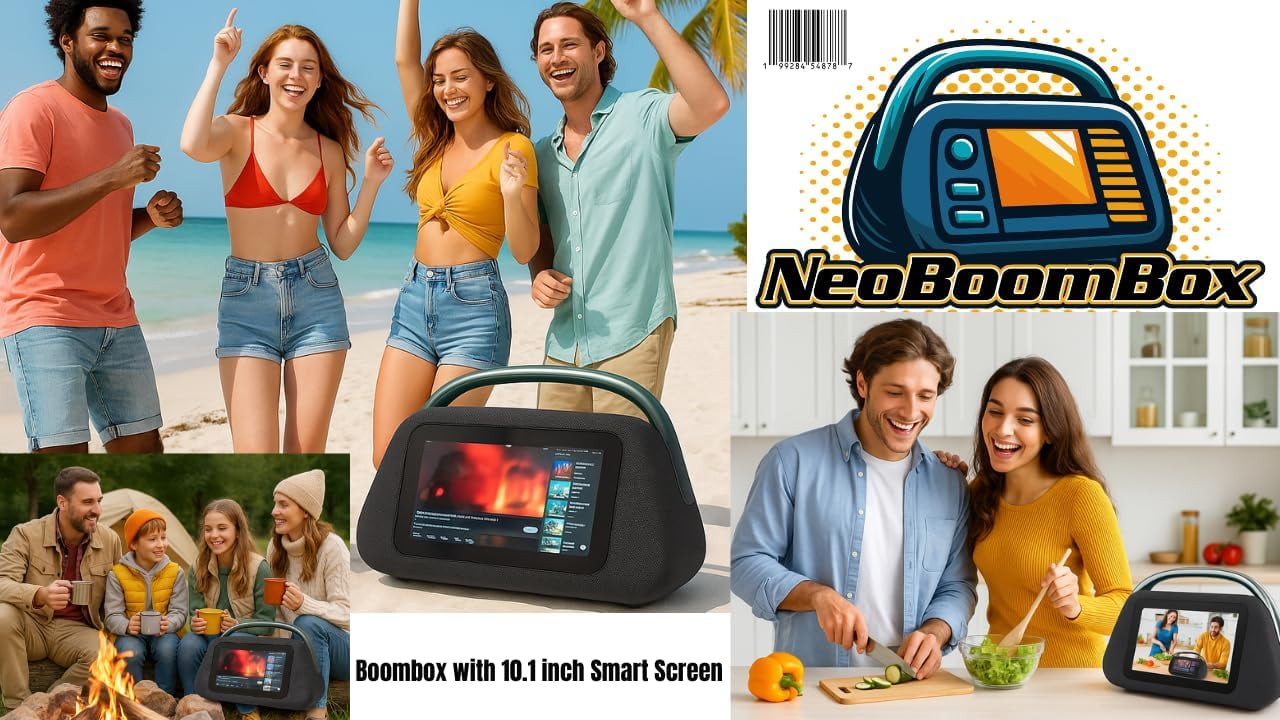Solaris Smart Boombox Speaker with 10.1" Touchscreen, 80W Bass, Bluetooth 5.3, Android 13, HDMI & Guitar Input - Portable Speaker for Camping, Parties & Outdoor with Mic Support & 8000mAh Battery