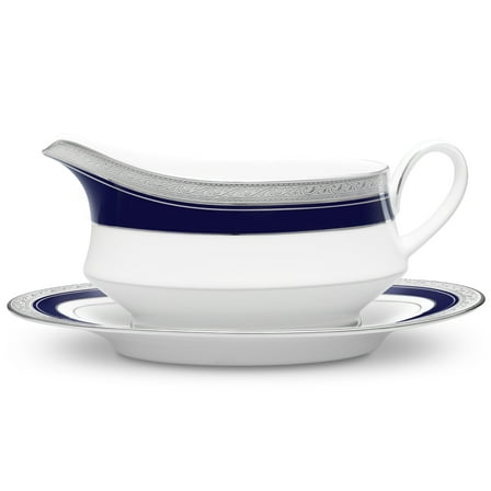 Noritake Crestwood Cobalt Platinum Gravy Boat with Tray