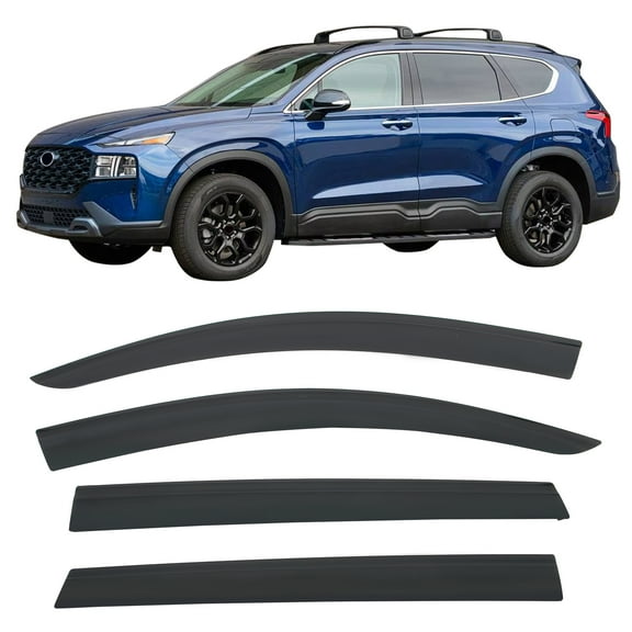 Ikon Motorsports Tape-On Window Visors Vent Rain Sun Guards Deflectors For 2019-2023 Hyundai Santa Fe, Low Profile Style Acrylic Smoke/Tinted 4PCS