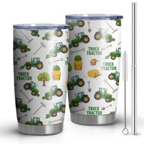 20oz Tumblers Cartoon Tractors Hay Bales White Pattern Stainless Steel Vacuum Insulated Double Wall Travel Tumbler Cups Mug with Lid and Straw,Cleaning Brush for Cold & Hot Drinks