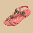 thumbnail image 5 of hoksml Women's Boho Beaded Flat Sandals, Elastic Ankle Strap Open Toe Summer Shoes, Multicolor, 5 of 6