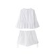 thumbnail image 4 of HH TRAF Conjunto de 2 piezas de verano para mujer, camisa ajustada lisa de manga larga bordada con cuello redondo y parte superior con cordones + pantalones cortos elegantes de diseño hueco para mujer, 4 of 5