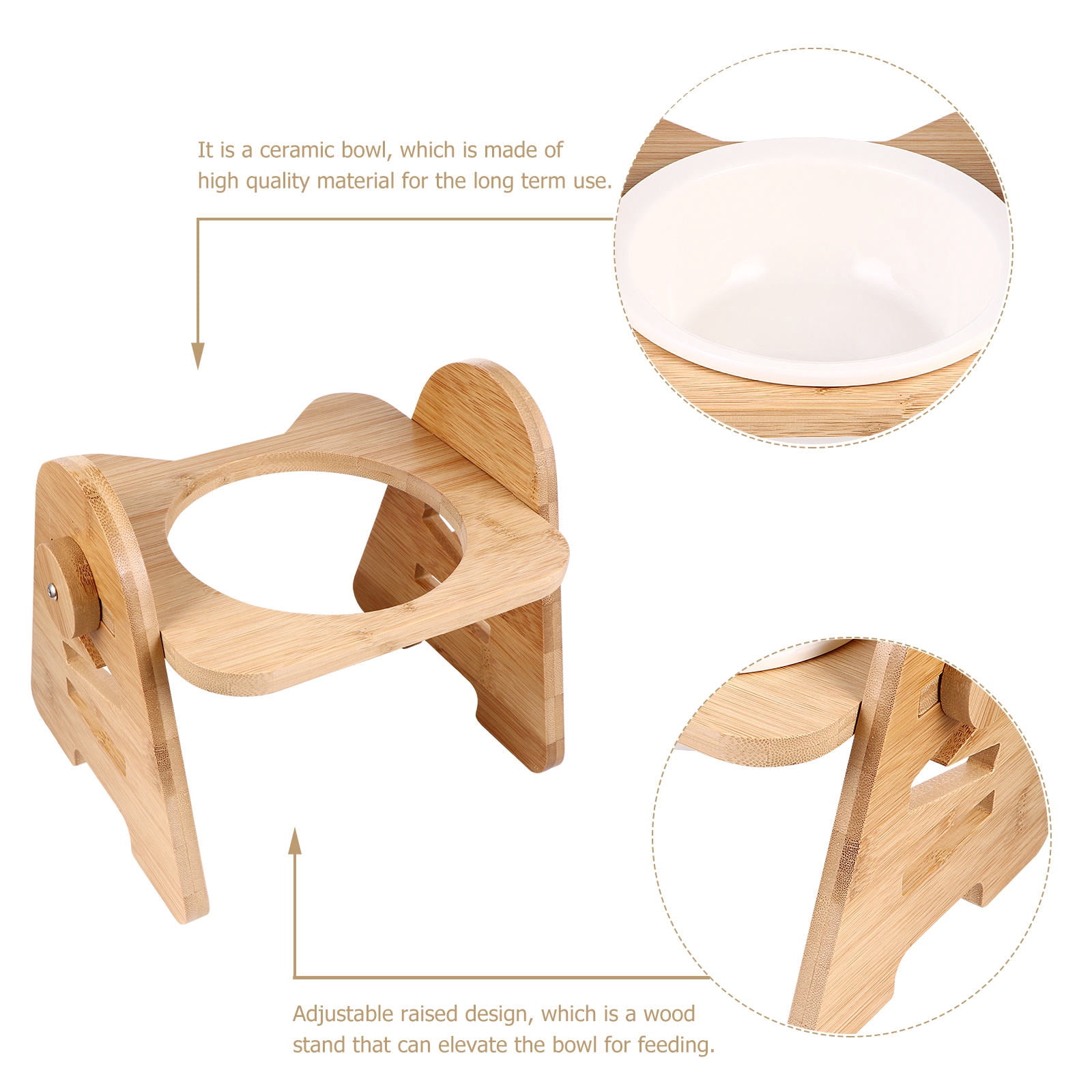 Tineasur Khaki Ceramic Raised Pet Bowl with Adjustable Stand for Small Dogs and Cats, 1 Stand Included