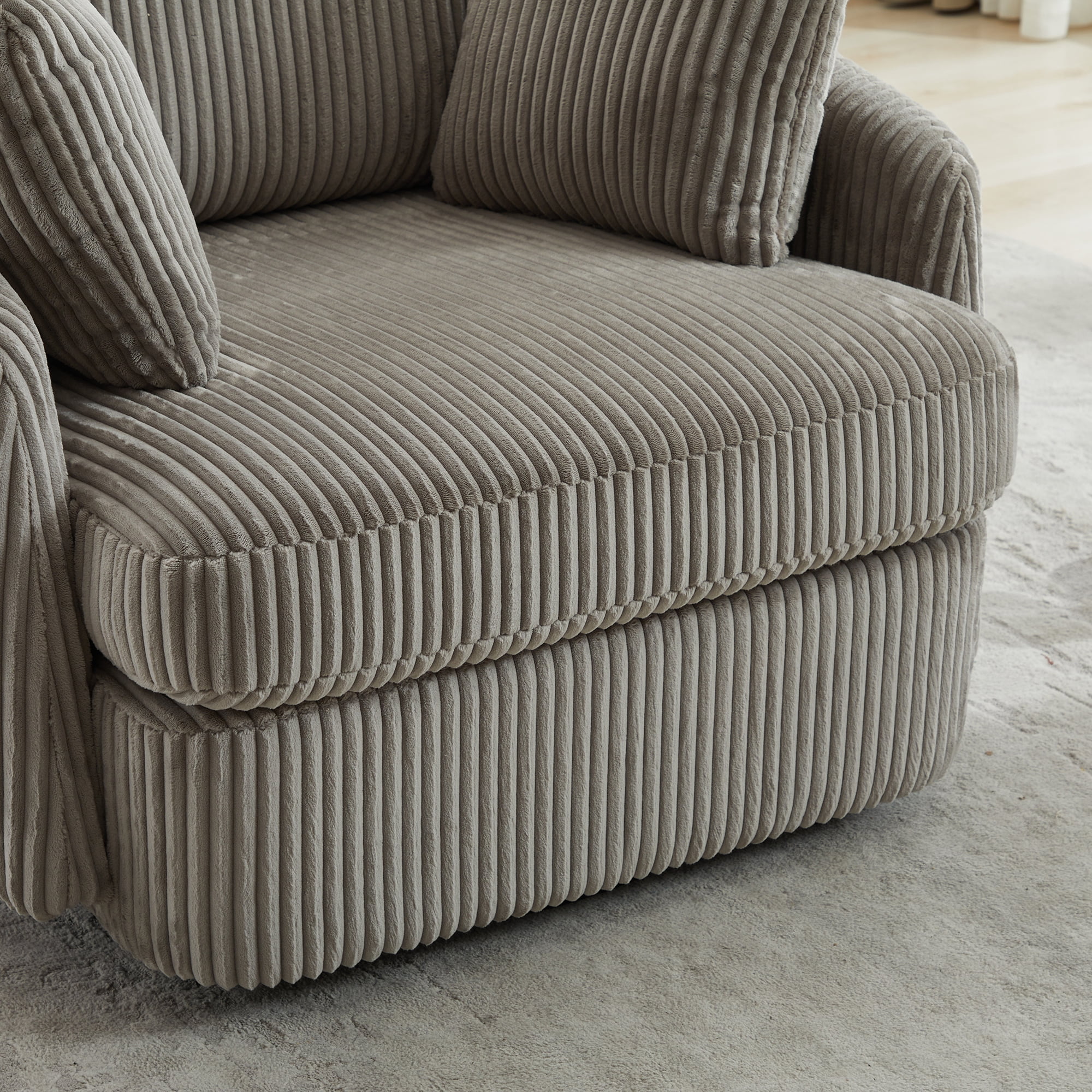 Leumius 360° Swivel Accent Chair with 2 Throw Pillows,40.55''W Corduroy Accent Chair Armchair,Comfy Upholstered Single Sofa Chair for Bedroom Living Room,Gray