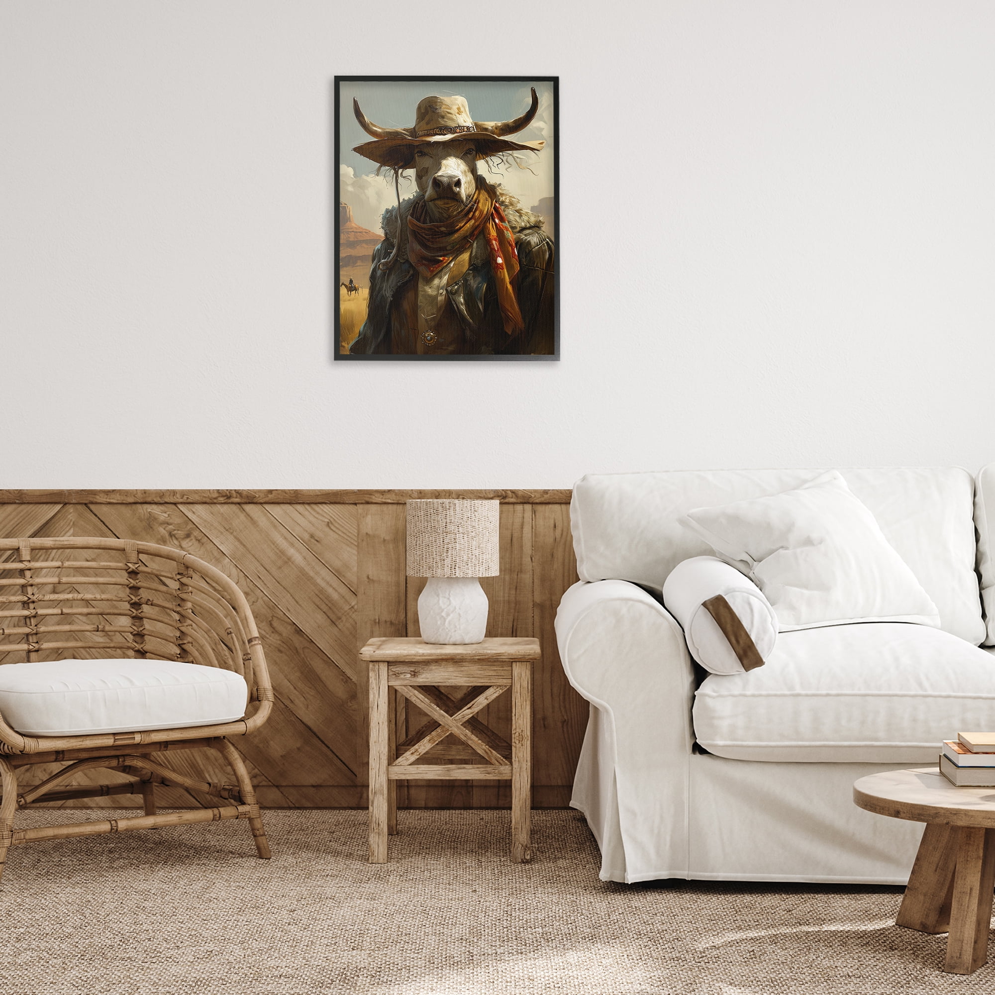Stupell Industries Rustic Cattle Cowboy Novelty Painting Black Framed Art Print Wall Art, 24 x 30