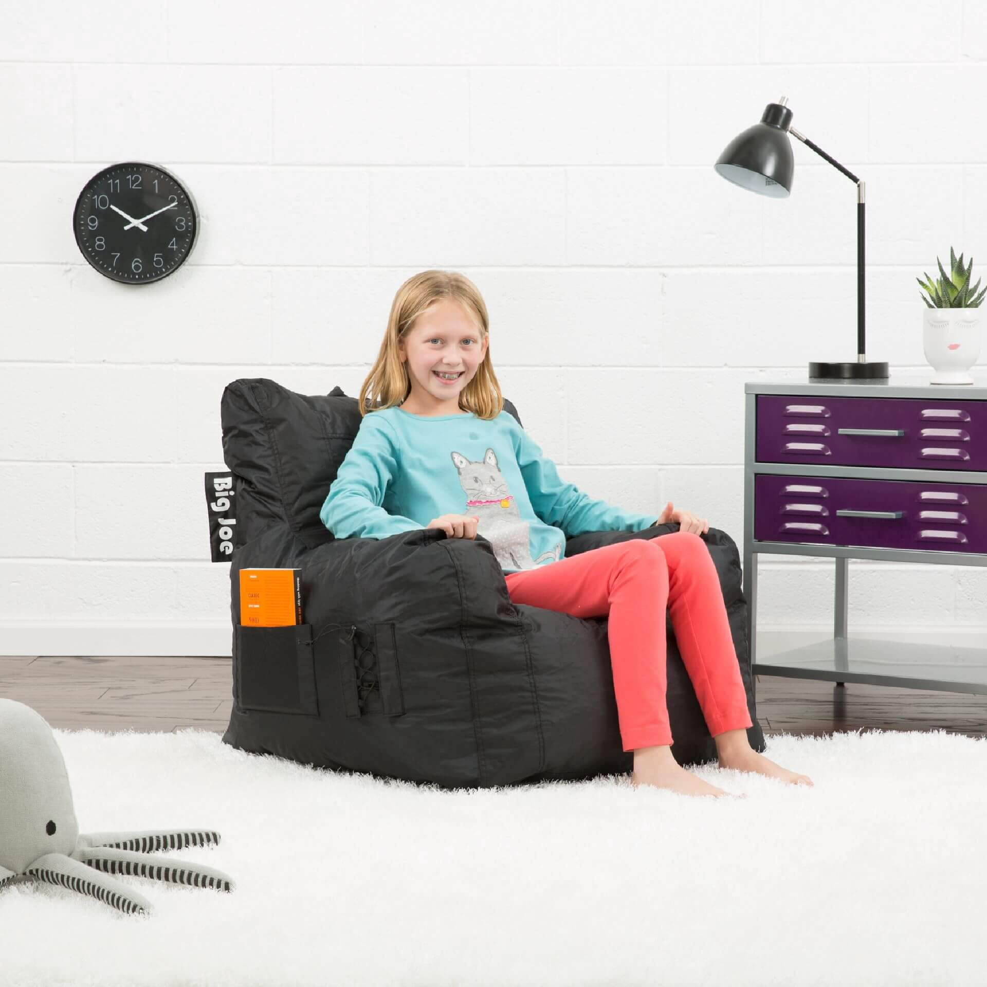 Big Joe Dorm Bean Bag Chair with Drink Holder and Pocket, 3 feet