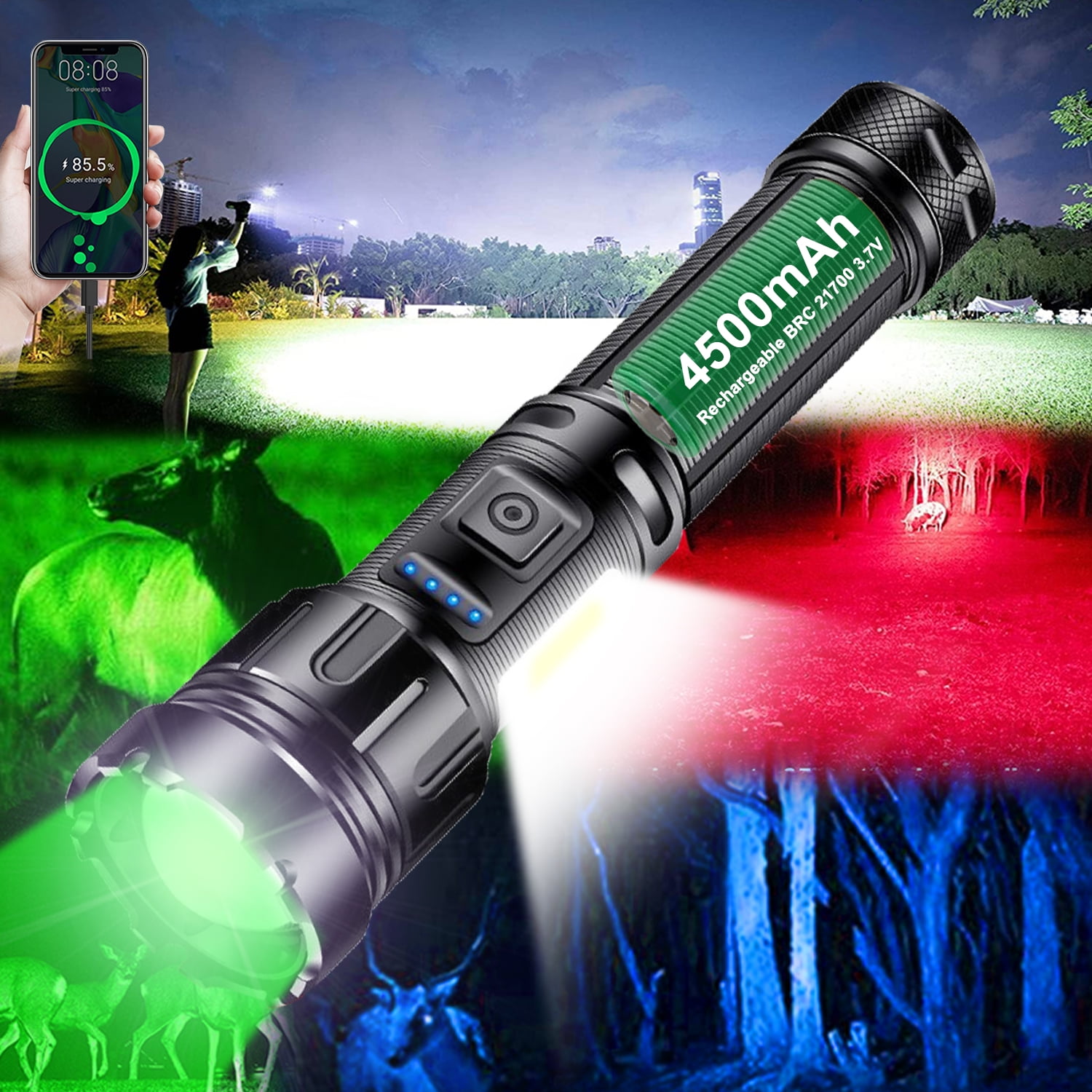 Flashlight Lumens 200000 Zoomable White Green Red Blue Light Torch 2023 Best Spotlight Strobe Light for Fishing Outdoor Emergencies Camping Cars - Walmart.com