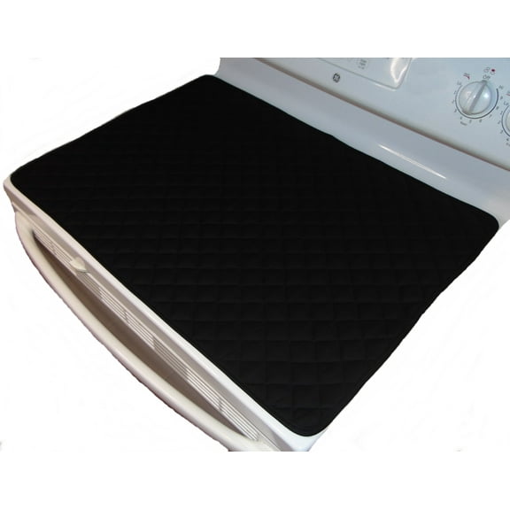 ANGECA Stove Top Cover and Protector for Glass, Ceramic Stove - Quilted Material 100% Cotton - Protects Electric Stove - Glass Cooktop - Washer Dryer Top (Black)