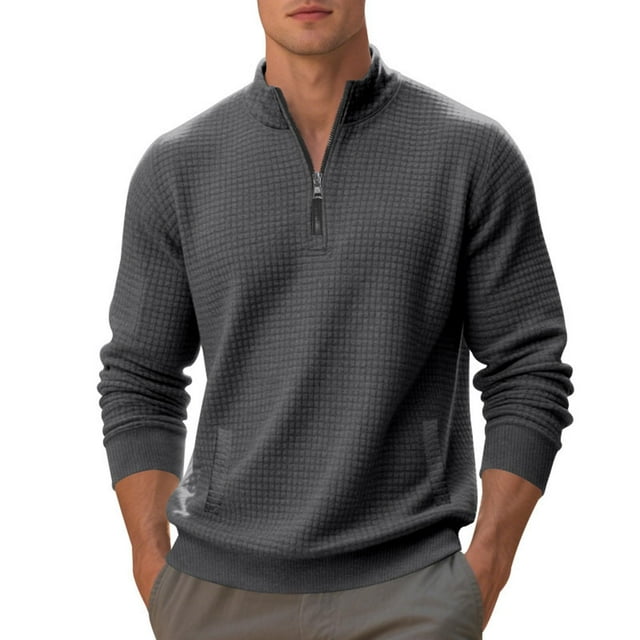 pstuiky camisas de manga larga para hombre, Sudadera con capucha informal de colores sólidos para hombre, jersey de manga larga con bolsillo y cuello alto tops de invierno para hombre m