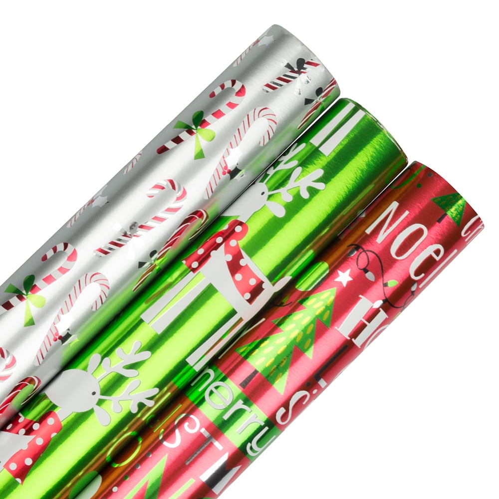 JAM Christmas Wrapping Paper, 75 Sq Ft Total, 3/Pack, Holiday Jingle