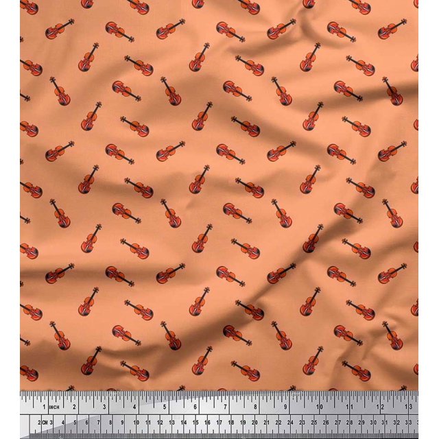 Soimoi Georgette Viscose Fabric Guitar Musical Instrument Print Fabric by The Yard 42 Inch Wide