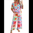 thumbnail image 1 of Conjunto de 2 Piezas de Chándal de Verano para Playa con Camisa de Corta y Botones para Mujer, Top Estampado, Pantalones Cortos de Descanso Flor A Cuadros XL, 1 of 10