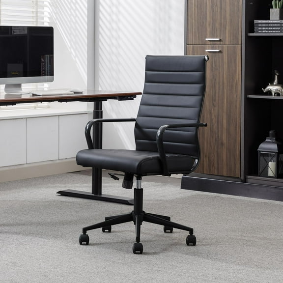 Okeysen Leather Office Desk Chair, Conference Room Chairs Executive Chair Ribbed, Ergonomic Height Adjustable Swivel Rolling Chair for Home Office.