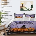 thumbnail image 3 of Halloween Pumpkin Bedding Duvet Cover Set Queen Size 4 Pieces Castle Lattice Purple Horrible Bedding Set with Zipper Closure, 1 Comforter Cover 90x92 Inches 1 Flat Sheet & 2 Pillow Cases, 3 of 7