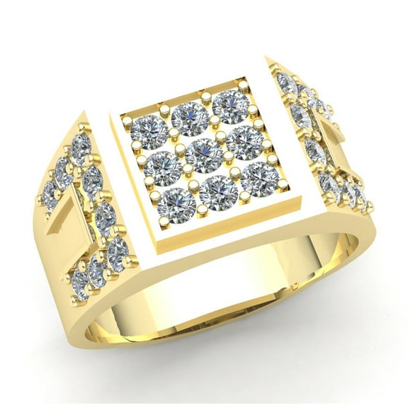 Genuine 2ct Round Cut Diamond Mens Cluster Anniversary Engagement Ring Solid 10K Rose, White or Yellow Gold GH SI1