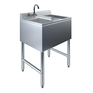 1 Compartment Under Bar Sink With 12″ Right Drainboard and Faucet – 24″ X 18 3/4″