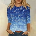 thumbnail image 5 of Christmas Tops for Women - Crewneck 3/4 Sleeve Christmas Snowflake Women Tops 00F Blue, 5 of 5