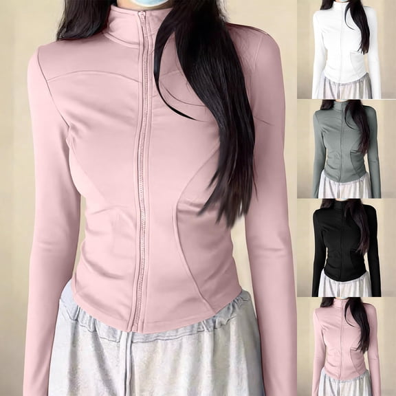 Slim Fit Sun Jackets for Women UPF 50 UV Protection Full Zip Shirts Yoga Athletic Long Sleeve Track Jacket Pink, Size XL