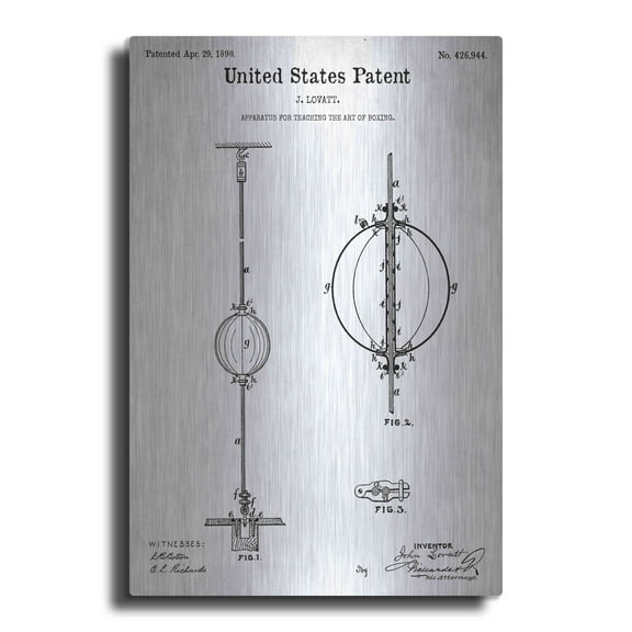 Luxe Metal Art 'Apparatus to Teach Boxing Blueprint Patent White' Metal Wall Art, 12"x16"
