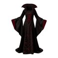 thumbnail image 2 of Virmaxy Girls Halloween Costume High Collar Lace Up Front Gothic Dress Long Bell Sleeve Floral Maxi Dress for Vampire Witch Party Sizes 3T 13Y, Wine, 2 of 11