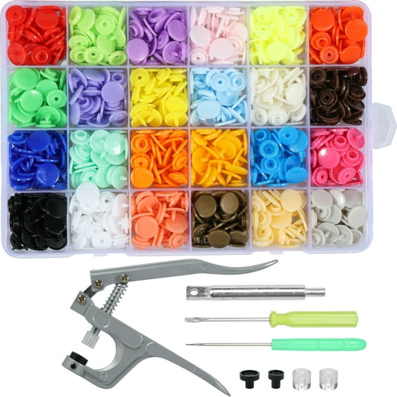Toorise 240Pcs T5 Snap Fasteners Kit with Press Plier 12mm Resin Snap Fasteners Kit DIY Colorful Snap Buttons 24 Colors Multipurpose Snap Fasteners Set for Sewing Clothing Crafting