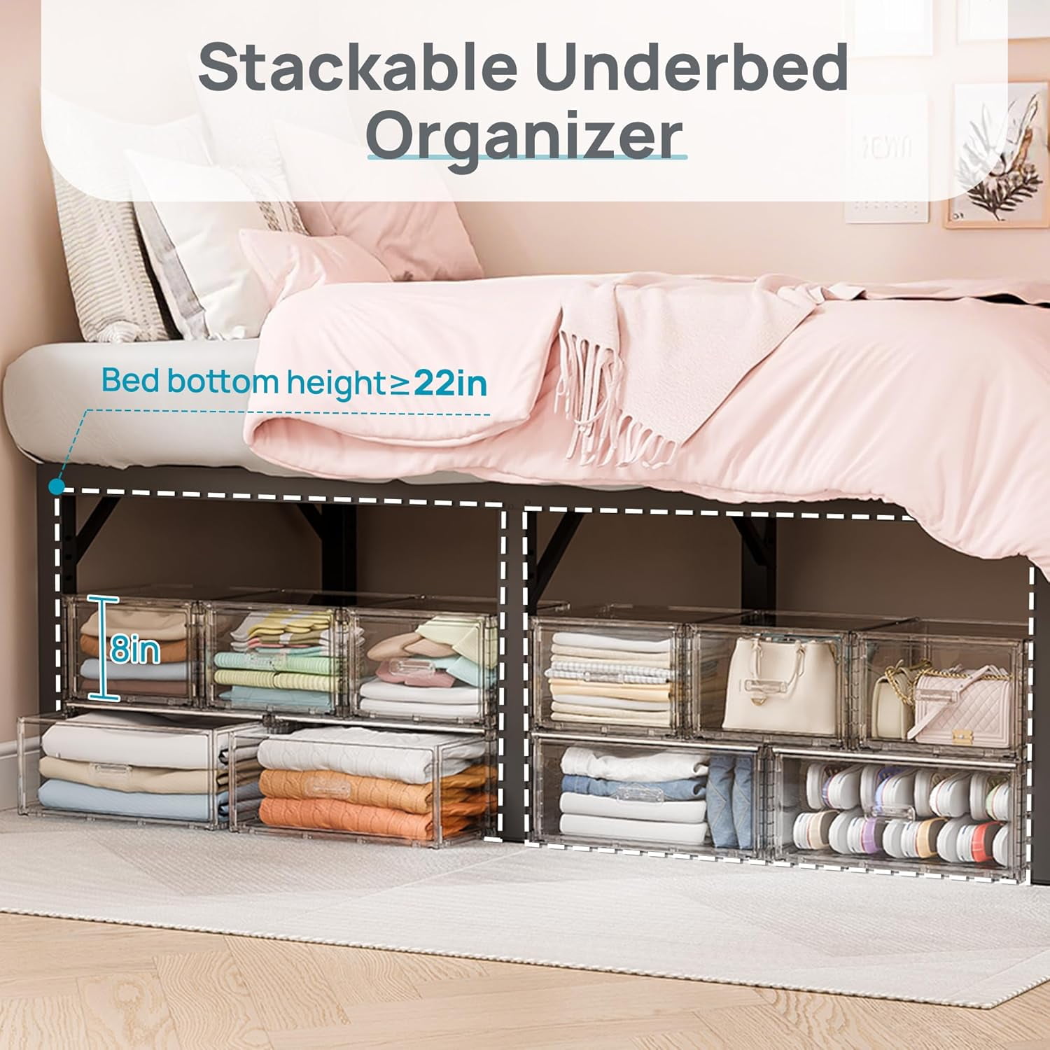 NIUMU 5 Pack Large & Medium Stackable Drawer Organizer Set, 108QT Easy Assembly Clear Plastic Storage Cabinet, Durable Dresser for Closet, Bedroom, Entryway, Playroom & Apartment Organization