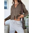 thumbnail image 6 of Women Trendy Collared Long Sleeve Zipper Front Cable Knit Cardigan Sweater Fall Oversized Coat Coffee L, 6 of 7