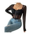 thumbnail image 5 of Seyurigaoka Women's Sexy Bustier Corset Top Long Sleeve Square Neck Mesh Crop Tops Vintage Backless Boned Bustier Bodyshaper Shirts, 5 of 9