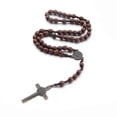 thumbnail image 1 of Cross Rosary Necklace, Natural Wooden Rosary Cross Dark Brown, 1 of 3